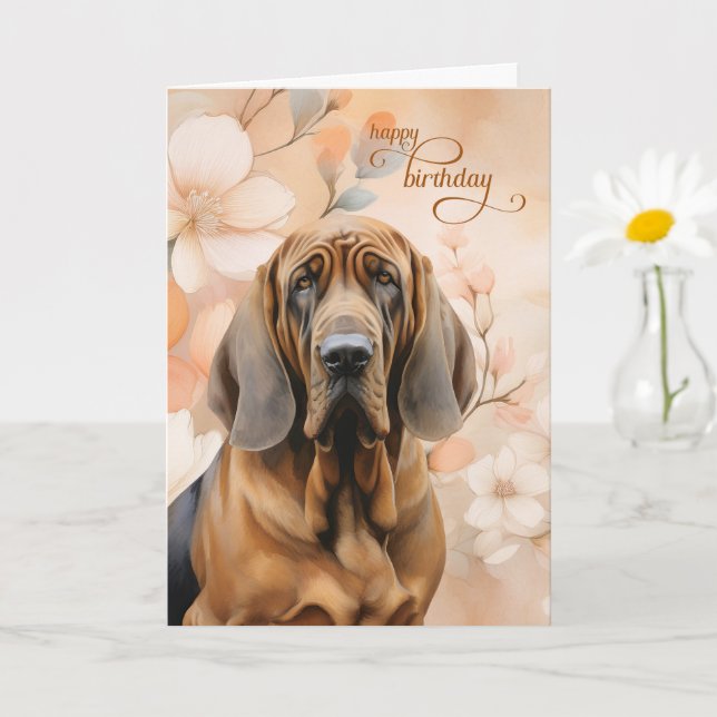Bloodhound Dog Soft Peach Blossoms Birthday Karte (Kleine Pflanze)