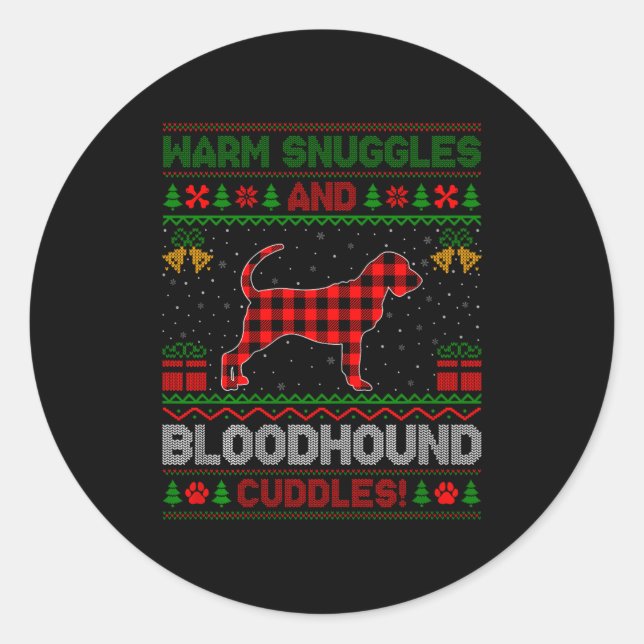 Bloodhound Dog Ugly Christmas Sweater Funny Dog Lo Runder Aufkleber (Vorderseite)