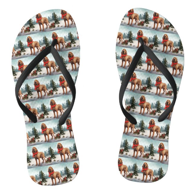 Bloodhound Hund im Schnee Weihnachten Flip Flops (Fußbett)