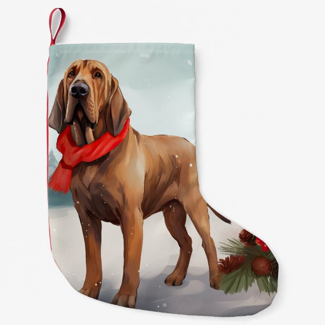 Bloodhound Hund im Schnee Weihnachten Kleiner Weihnachtsstrumpf (Vorderseite)
