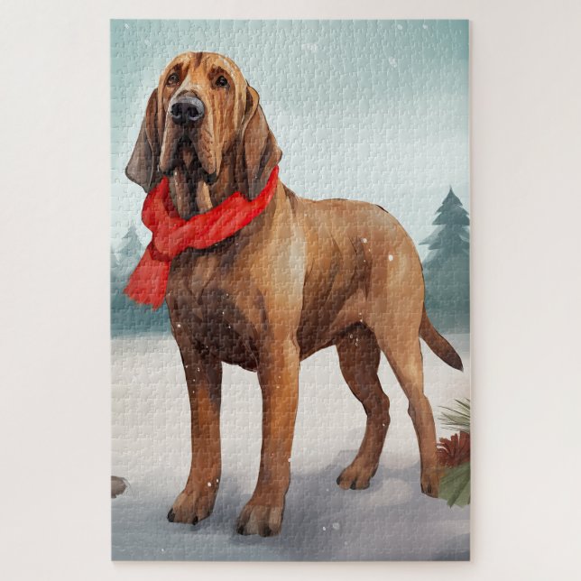 Bloodhound Hund im Schnee Weihnachten Puzzle (Vertikal)