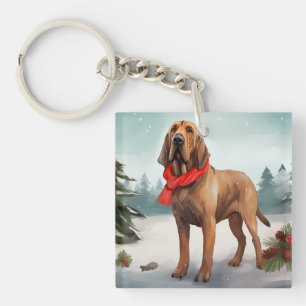 Bloodhound Hund im Schnee Weihnachten Schlüsselanhänger