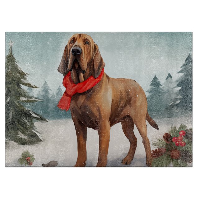 Bloodhound Hund im Schnee Weihnachten Schneidebrett (Vorderseite)