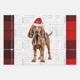 Bloodhound Hund Red Holiday Kariert Weihnachten Geschenkpapier Set