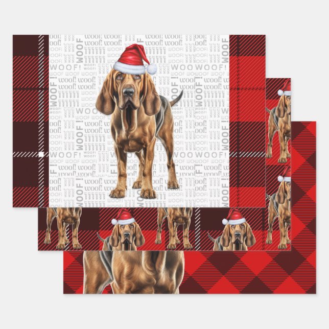 Bloodhound Hund Red Holiday Kariert Weihnachten Geschenkpapier Set (Set)