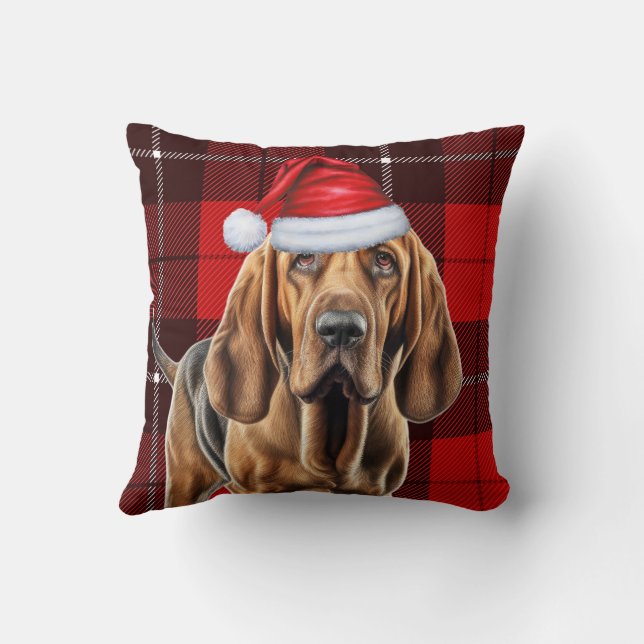 Bloodhound Hund Red Holiday Kariert Weihnachten Kissen (Rückseite)