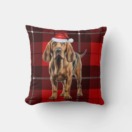 Bloodhound Hund Red Holiday Kariert Weihnachten Kissen