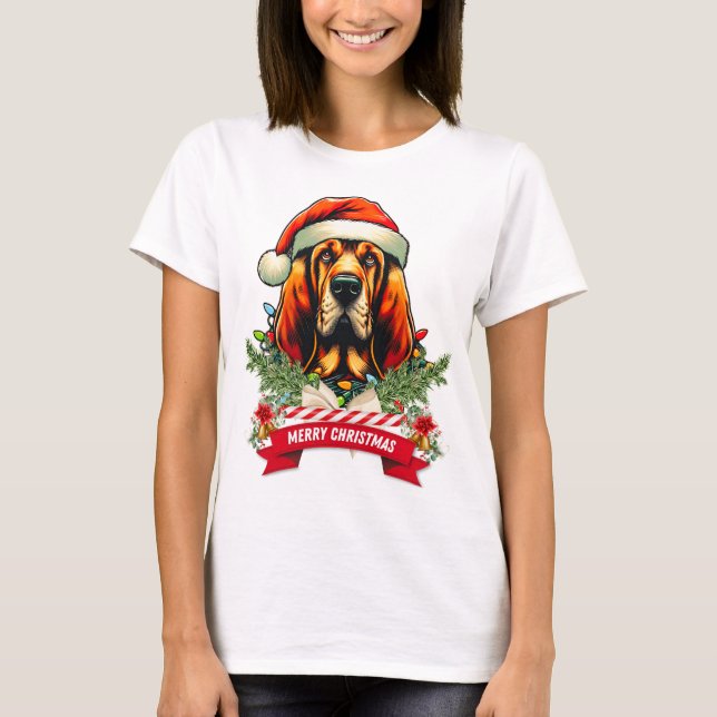 Bloodhound Hund Weihnachts-WeihnachtsHat Xmas T-Shirt (Vorderseite)
