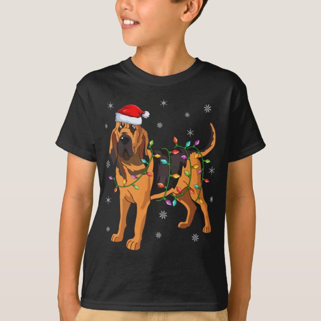 Bloodhound Hund Xmas Lighting Weihnachtsmannmütze  T-Shirt (Vorderseite)