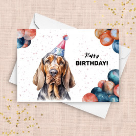 Bloodhound Hunde Balloons und Party Hat Geburtstag Karte