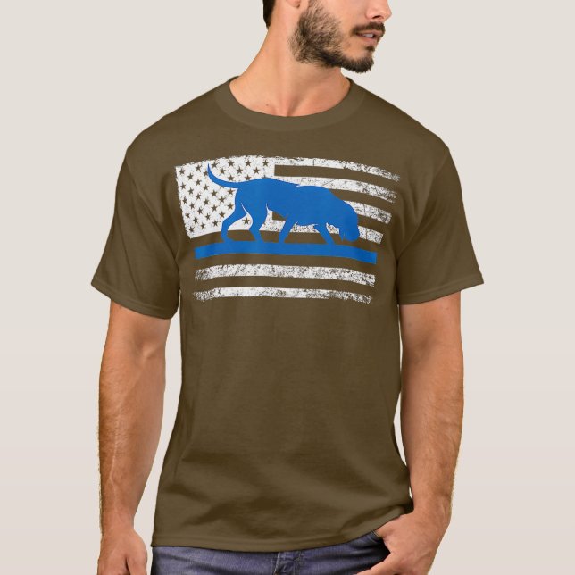 Bloodhound K9 Police Officer USA Flag Thin Blue T-Shirt (Vorderseite)