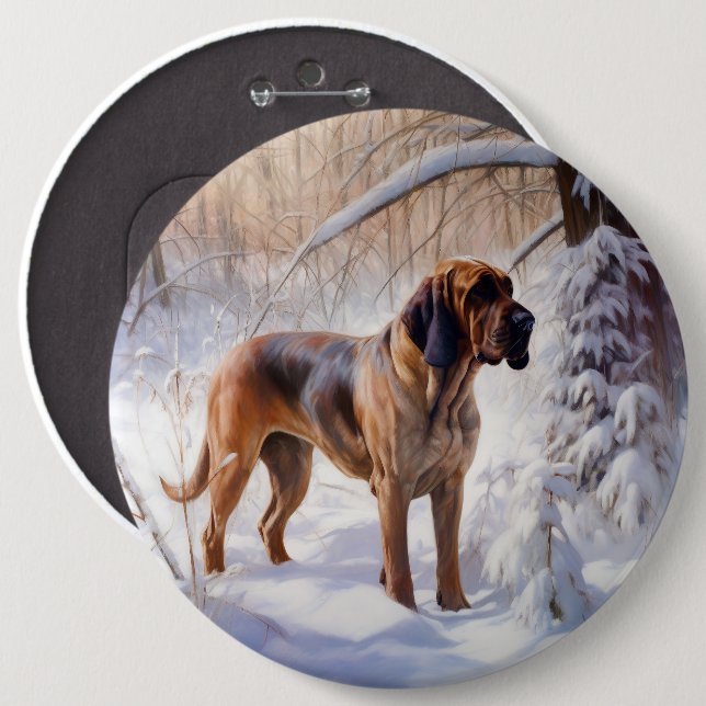Bloodhound lassen es Weihnachten schnee Button (Vorne & Hinten)