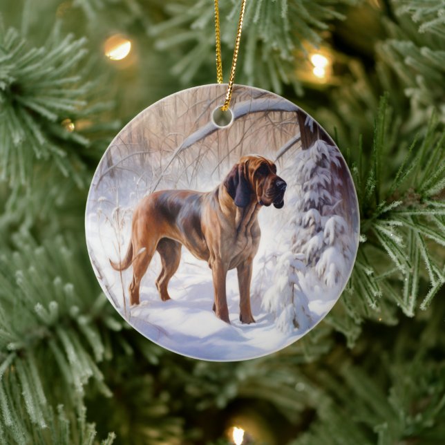 Bloodhound lassen es Weihnachten schnee Keramik Ornament (Baum)