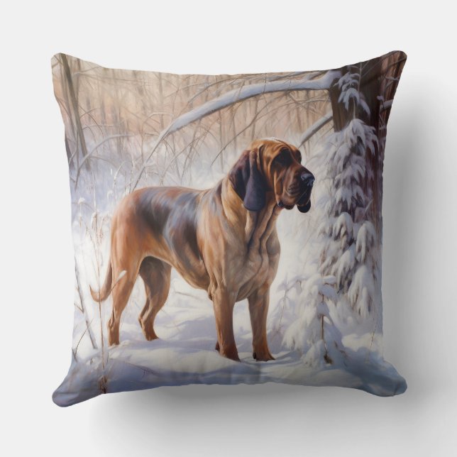 Bloodhound lassen es Weihnachten schnee Kissen (Rückseite)