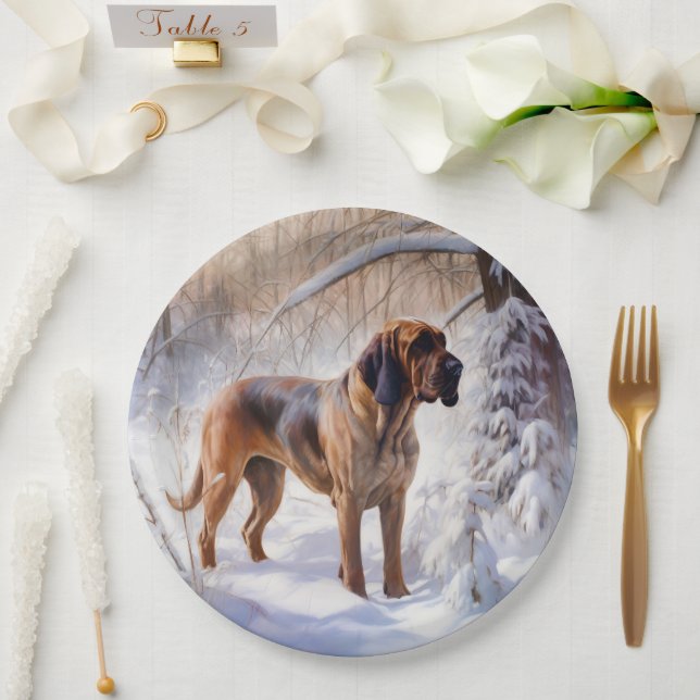 Bloodhound lassen es Weihnachten schnee Pappteller (Hochzeit)