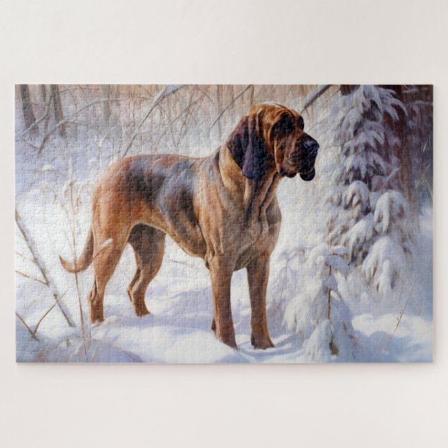Bloodhound lassen es Weihnachten schnee Puzzle (Horizontal)