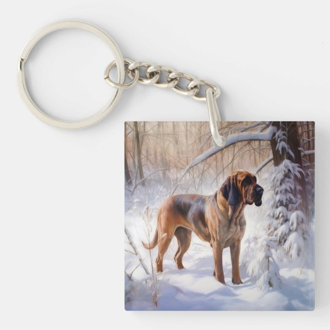 Bloodhound lassen es Weihnachten schnee Schlüsselanhänger (Vorderseite)