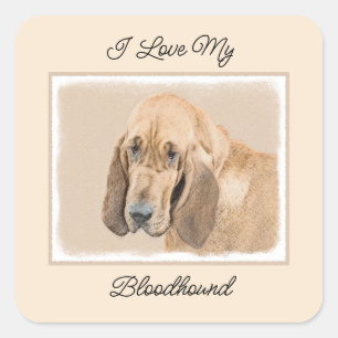 Bloodhound-Malerei - Niedliche Original Hunde-Kuns Quadratischer Aufkleber