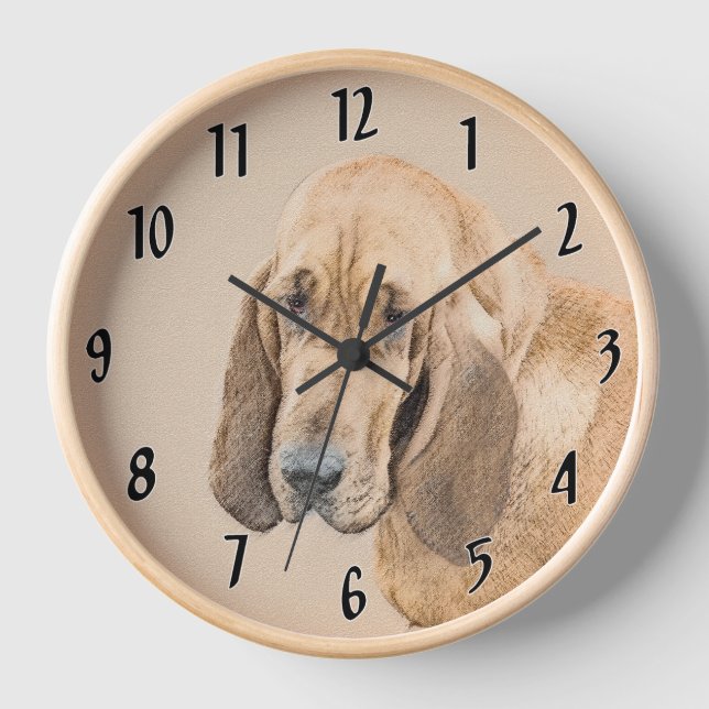 Bloodhound-Malerei - Niedliche Original Hunde-Kuns Uhr (Vorderseite)