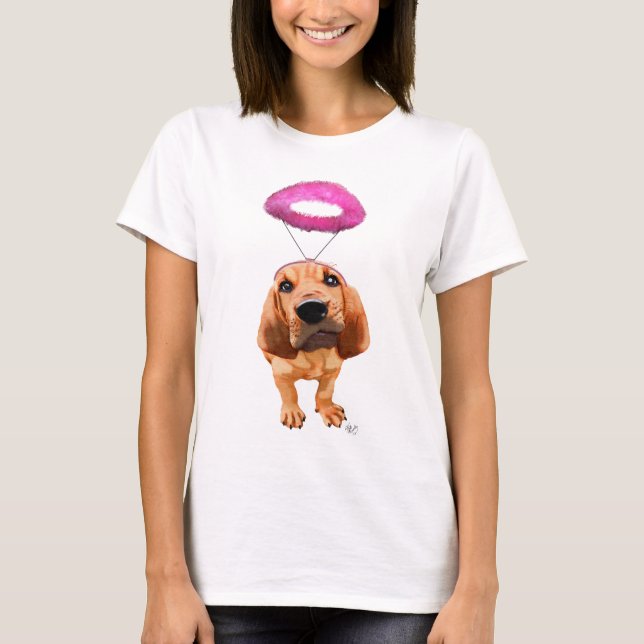 Bloodhound mit Angelic Pink Halo T-Shirt (Vorderseite)