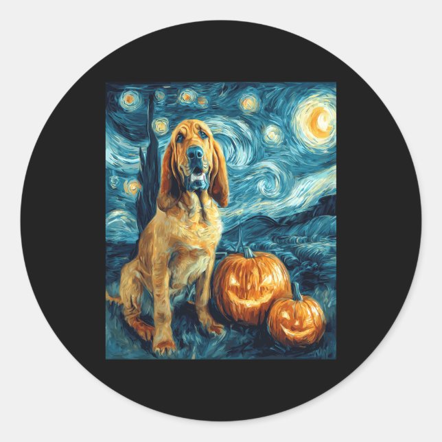 Bloodhound Niedlich Hund Halloween Kürbislaterne P Runder Aufkleber (Vorderseite)