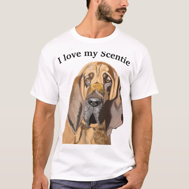 Bloodhound-Portrait mit bearbeitetem Text T-Shirt (Vorderseite)