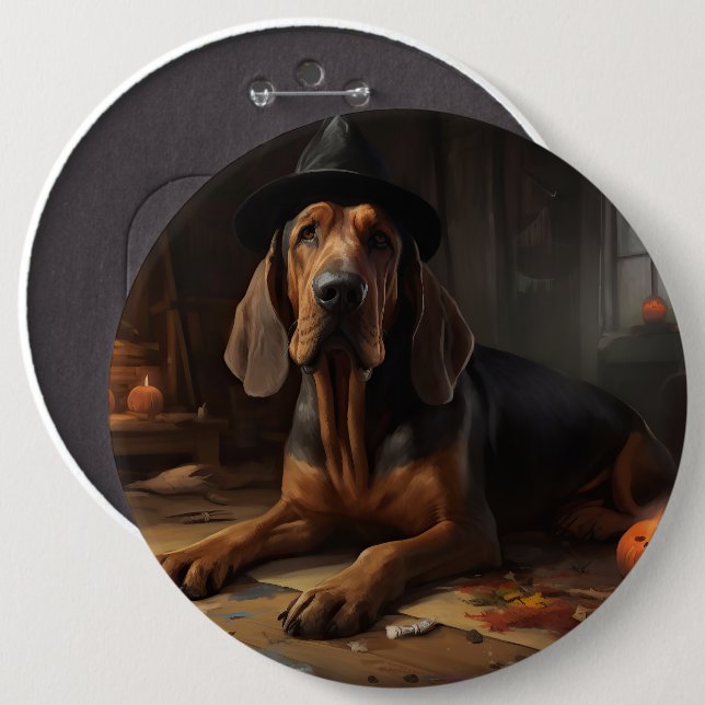 Bloodhound Pumpkins Halloween Beängstigend Button (Vorne & Hinten)