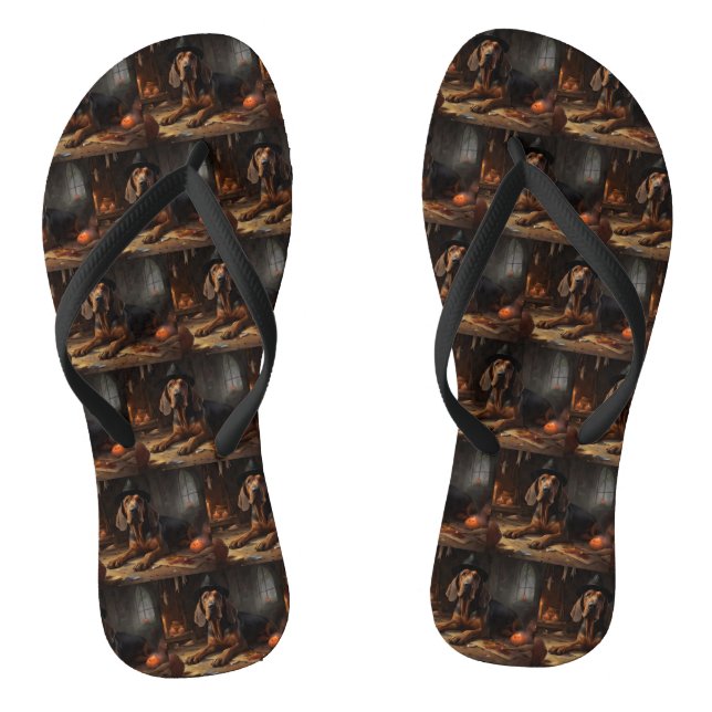 Bloodhound Pumpkins Halloween Beängstigend Flip Flops (Fußbett)