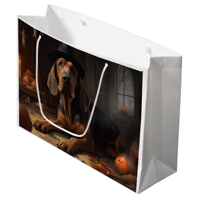 Bloodhound Pumpkins Halloween Beängstigend Große Geschenktüte (Vorderseite Schrägansicht)