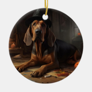 Bloodhound Pumpkins Halloween Beängstigend Keramik Ornament