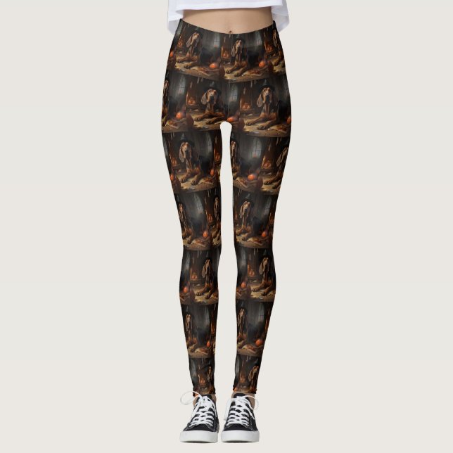 Bloodhound Pumpkins Halloween Beängstigend Leggings (Vorderseite)