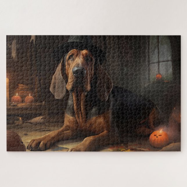 Bloodhound Pumpkins Halloween Beängstigend Puzzle (Horizontal)
