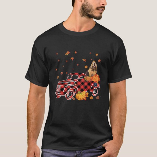 Bloodhound Riding Leopard Plaid Truck Thanksgiving T-Shirt (Vorderseite)
