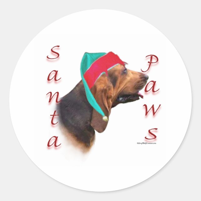 Bloodhound Santa Paws Runder Aufkleber (Vorderseite)