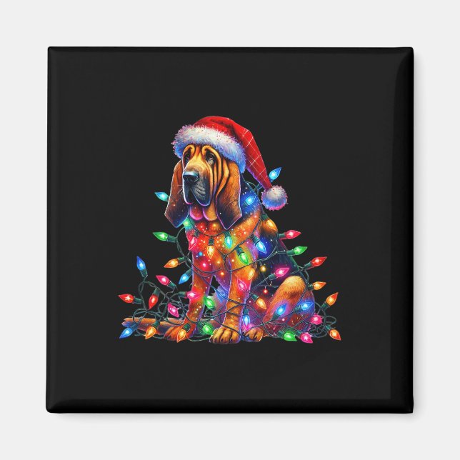 Bloodhound Weihnachtslicht Weihnachtsmannmütze Hun Magnet (Vorne)