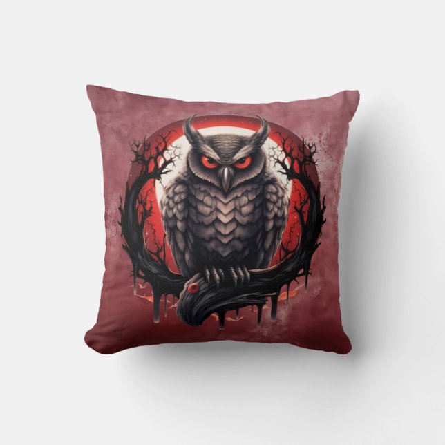 Bloodmoon Horned Owl Kissen (Vorderseite)