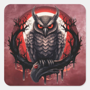 Bloodmoon Horned Owl Quadratischer Aufkleber