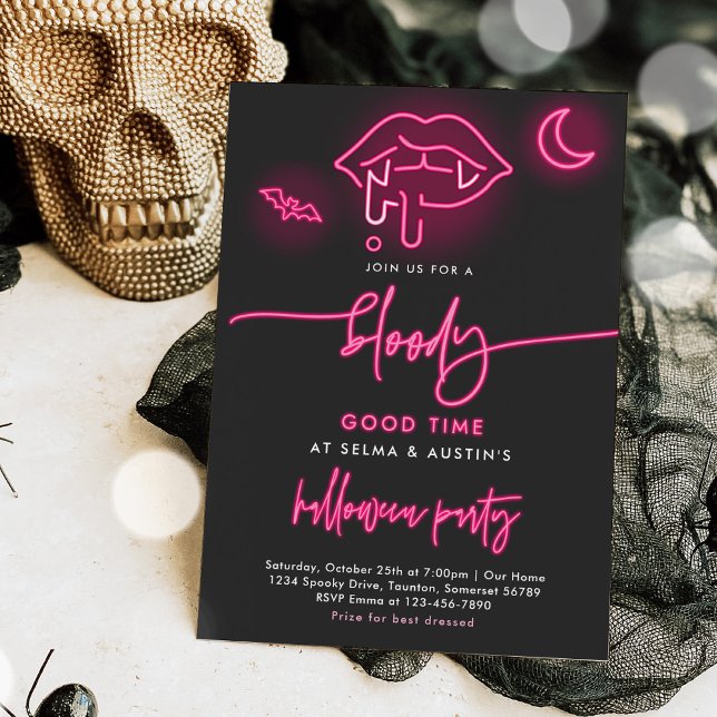 Bloody Good Time Neon Halloween Vampire Party Einladung (Von Creator hochgeladen)