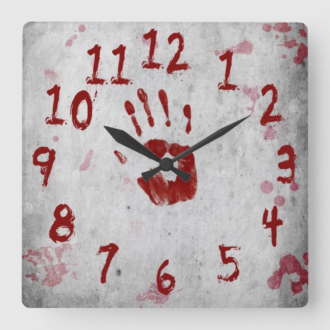 Bloody-Handprint und Spritzer - Wall-Clock Quadratische Wanduhr (Vorderseite)