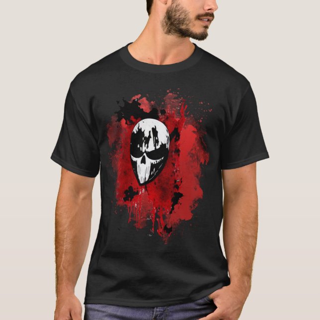 Bloody Horror Skull Black Halloween T-Shirt (Vorderseite)