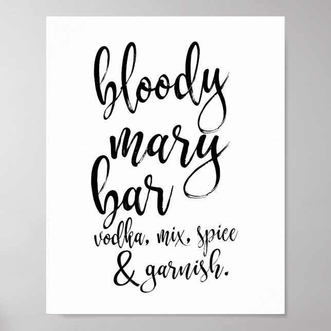 Bloody Mary Bar Black und White 8x10 Wedding Sign Poster (Vorne)
