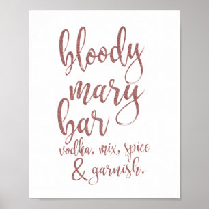 Bloody Mary Bar Rose Gold Glitzer 8x10 Zeichen Poster