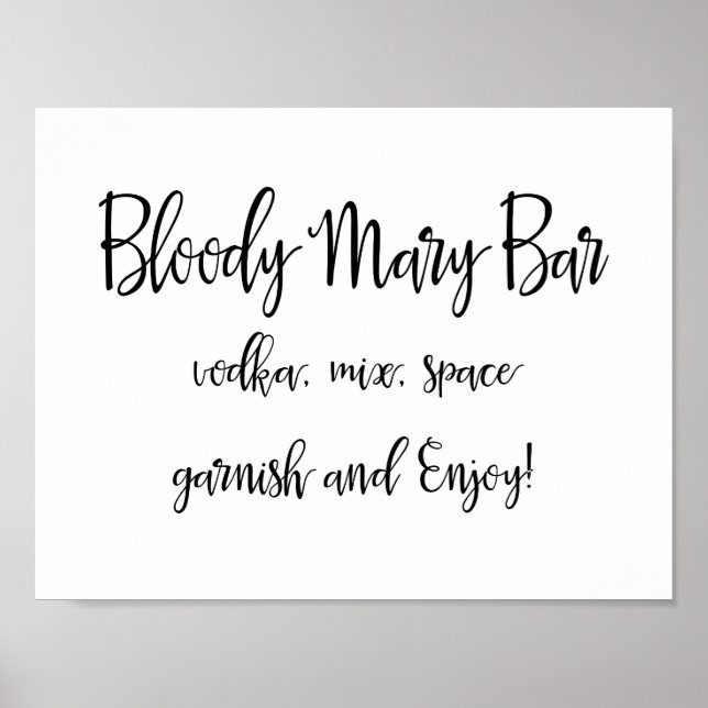 Bloody Mary Bar Sign | Einfache Kalligrafie Poster (Vorne)