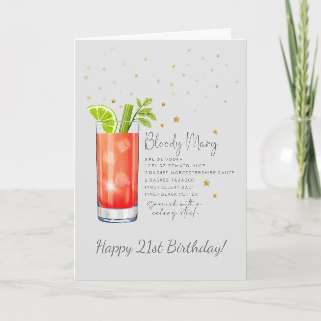 Bloody Mary Cocktail 21. Happy Birthday Card Karte (Vorderseite)