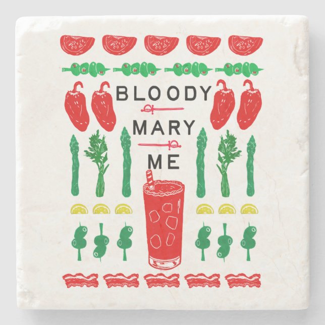 Bloody Mary Stone Drinks Coasters - Linocut Steinuntersetzer (Vorderseite)