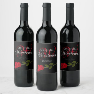 Bloody Rose elegante Black Gothic Hochzeit Weinetikett