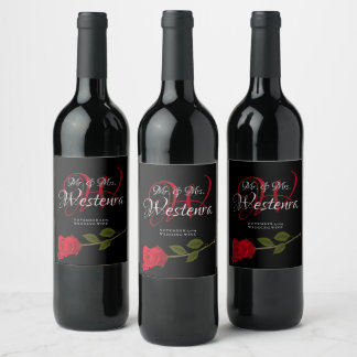 Bloody Rose elegante Black Gothic Hochzeit Weinetikett