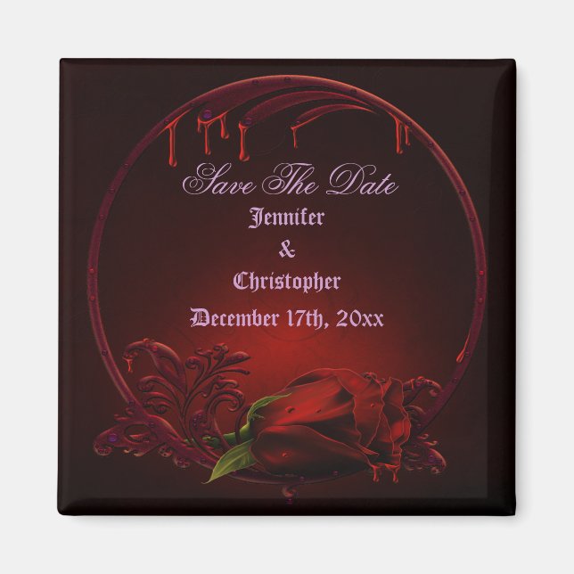 Bloody Rose Frame Save the Date Goth Wedding Magnet (Vorne)