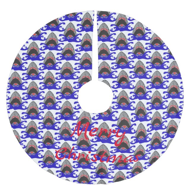 Bloody Shark Jaws Thunder_Cove Polyester Weihnachtsbaumdecke (Vorderseite)