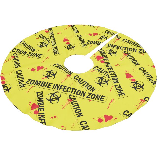 Bloody Zombie Biogefährdung Warning Behielt Out Ho Polyester Weihnachtsbaumdecke (Schrägansicht)